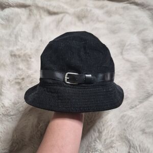Corduroy Bucket Hat Black with Buckle Detail Cotton Fall Winter Indie Academia ✨